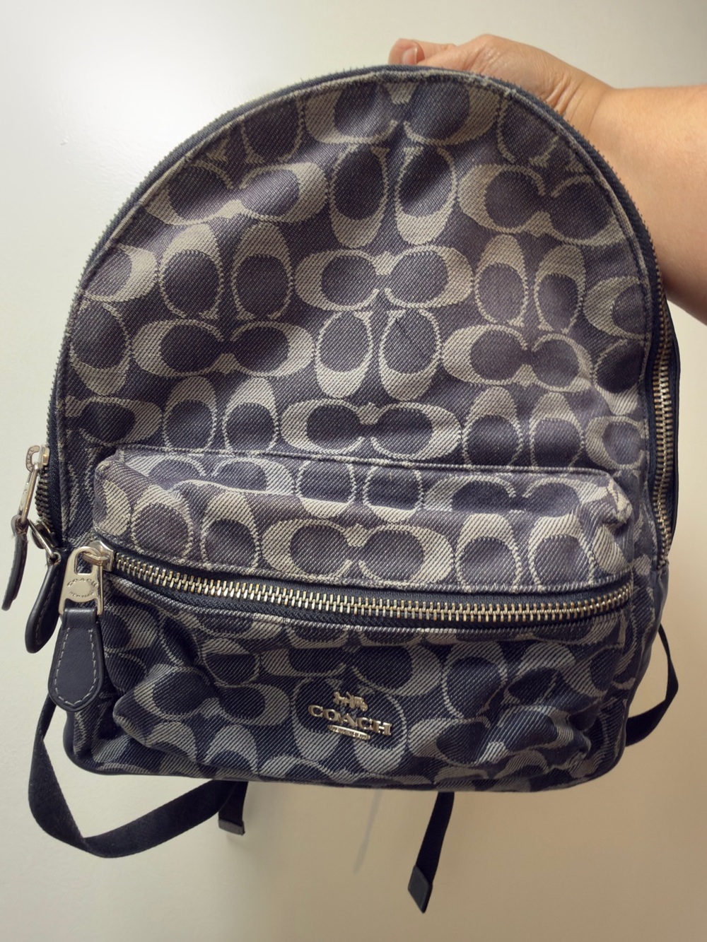 Y2K Coach Mini Backpack in denim blue and Gray Signature Print